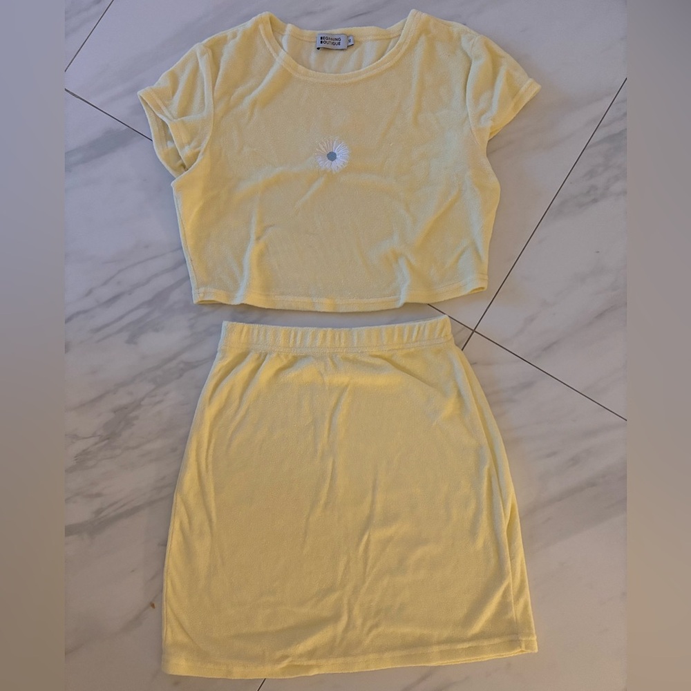Yellow terry set - mini skirt with matching crop top